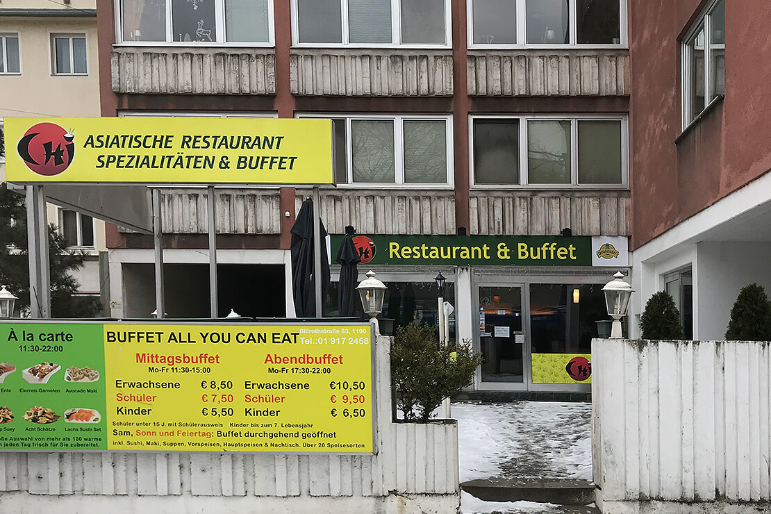 Nicht nobel: Wo sich jetzt ein Asia-Restaurant befindet, war einst das Café Papageno, in dem Bernhard immer wieder gesichtet wurde. Foto: Peter Stuiber 