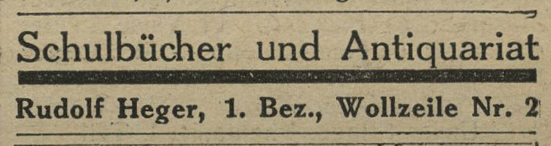 Traditionsreiches Geschäft: Inserat der Buchhandlung Heger aus der Zeitschrift „Das Radio“ vom 12. September 1930, Quelle: ANNO/ÖNB 