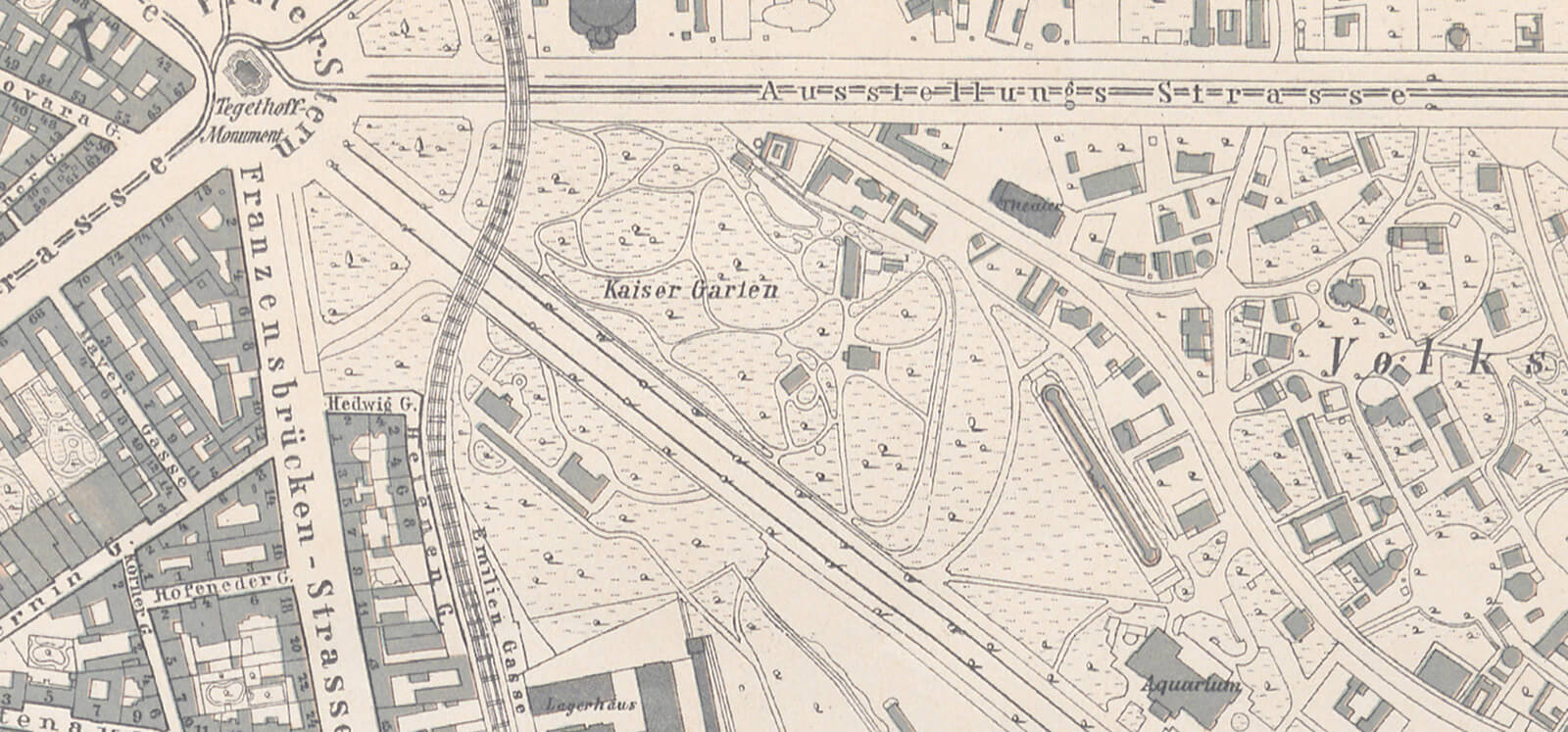 Der Kaisergarten im Wiener Stadtplan 1887. Archiv Christian Hlavac 