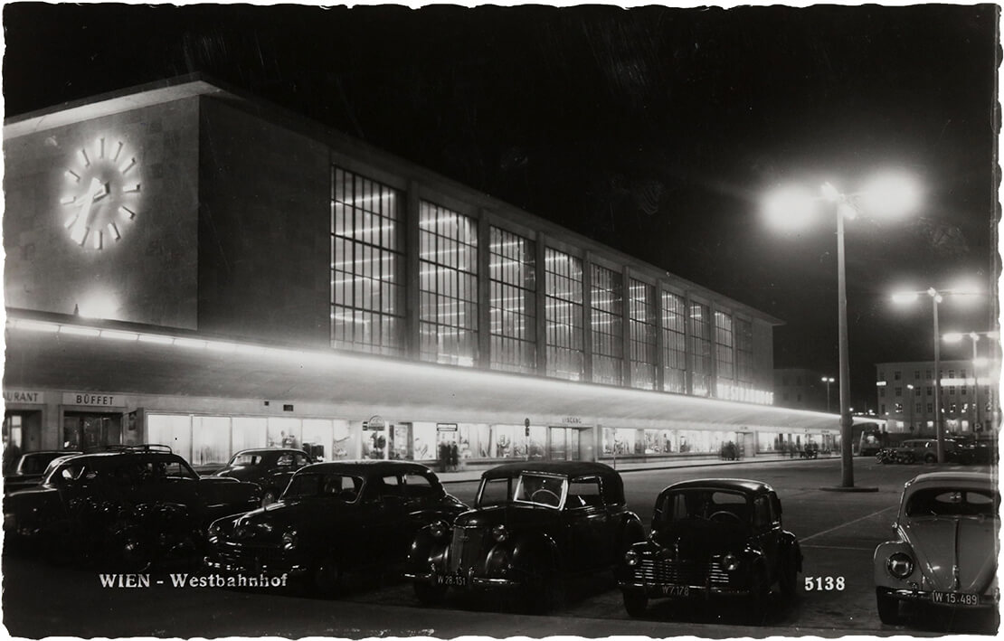 Der neue Westbahnhof bei Nacht, HDH Verlag, Wien, um 1955, Wien Museum 