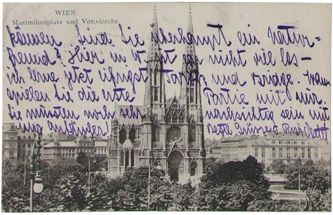 Votivkirche und Maximilianplatz (heute Rooseveltplatz), Verlag Walter Deutsch, Wien; gelaufen 1911 