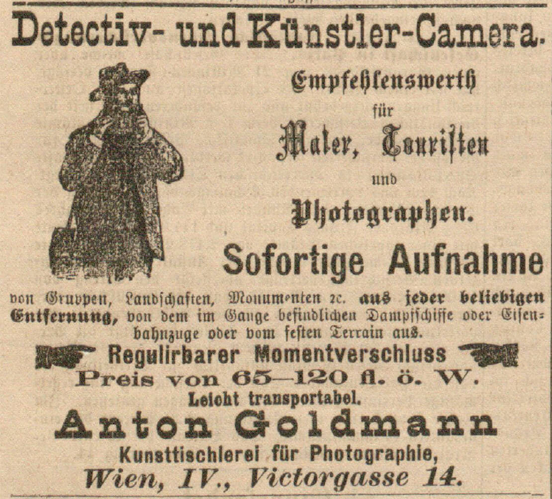 Werbung für eine Kamera der Marke Goldmann im Wiener Montags-Journal, 20. Juni, 1887, ÖNB / Anno 
