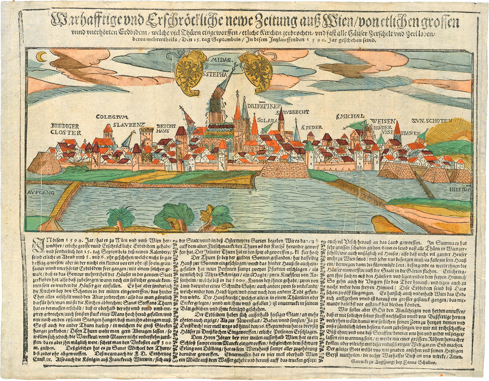 Flugblatt vom Erdbeben in Wien, 1590. Druck und Bildentwurf: Hans Schultes d. Ä., Augsburg, Staats- und Stadtbibliothek Augsburg 