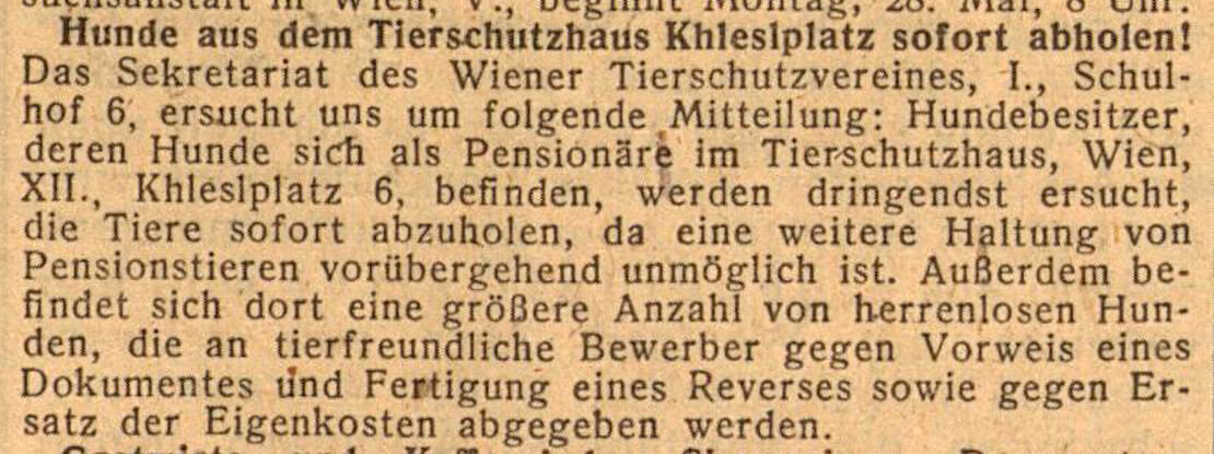 Meldung aus der Zeitung „Neues Österreich“ vom 24. Mai 1945, Quelle: ANNO/ÖNB 