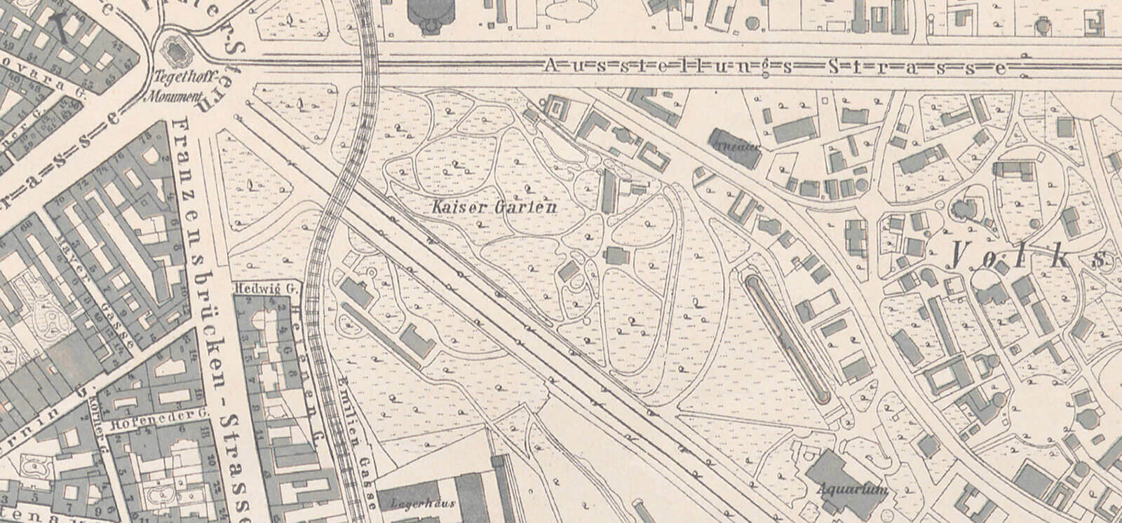 Der Kaisergarten auf einem Wiener Stadtplan von 1887, Archiv Christian Hlavac 