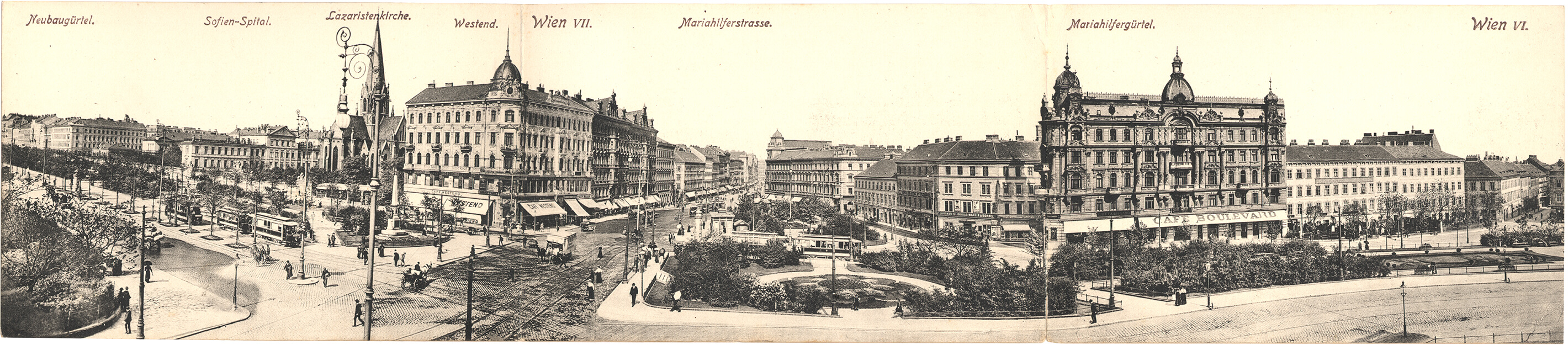 Panorama vom Neubau- und Mariahilfergürtel, 1908, Ansichtskarte: Verlag Ledermann, Sammlung Werner Chmelar 