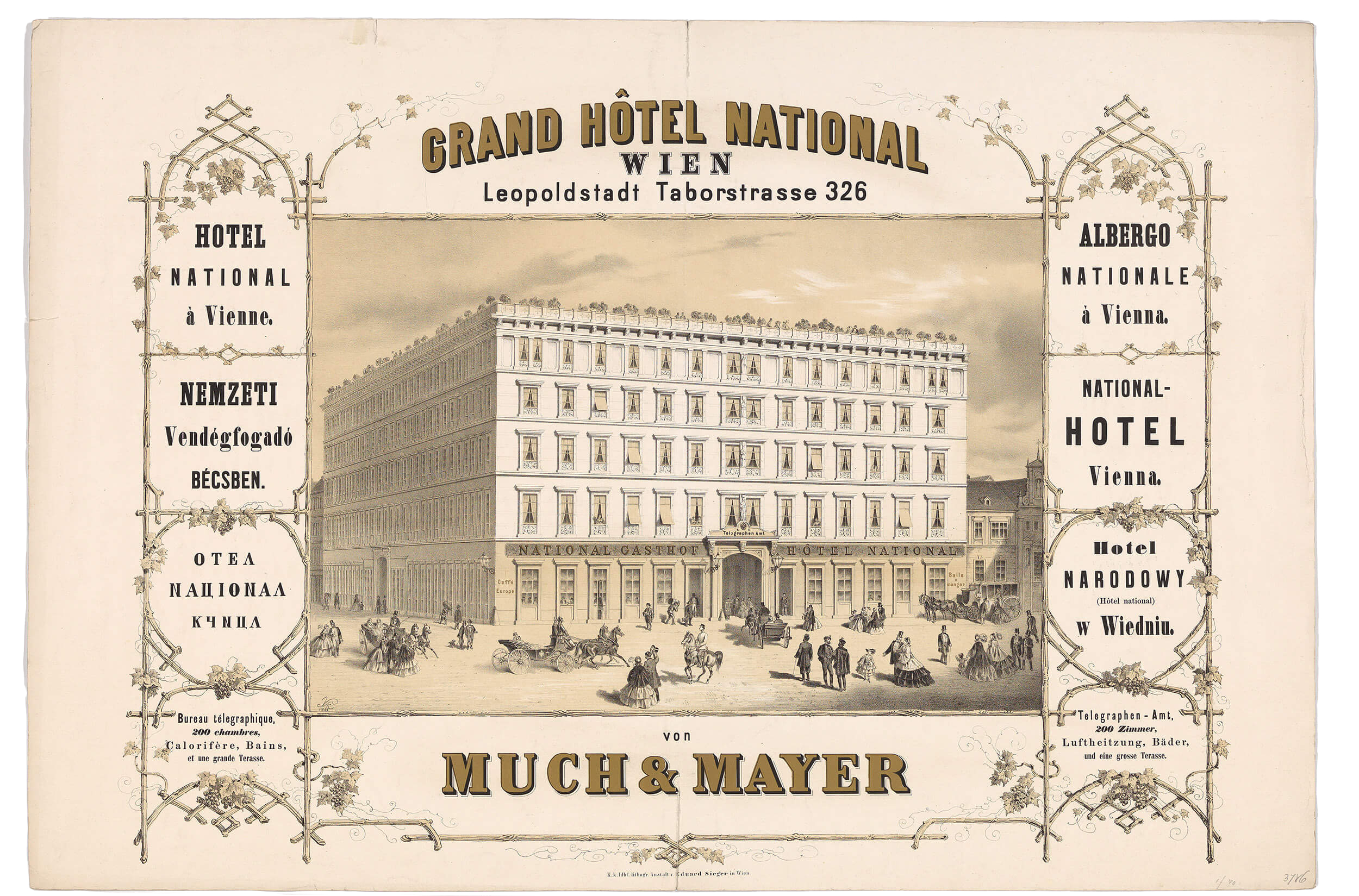 Werbeplakat für das Grand Hotel National, Lithographie von Vinzenz Katzler, 1861, Wien Museum, Inv.-Nr. 63341 