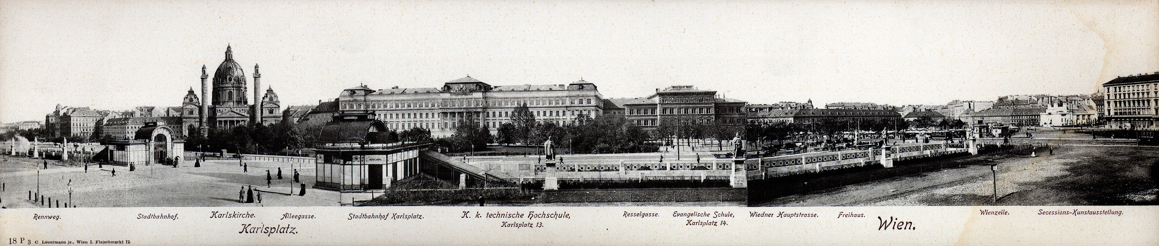 Panorama-Ansichtskarten vom Karlsplatz, 1902, Verlag: C. Ledermann, Wien Museum, Inv.-Nr. 216.995 bzw. Inv.-Nr. 216.996 