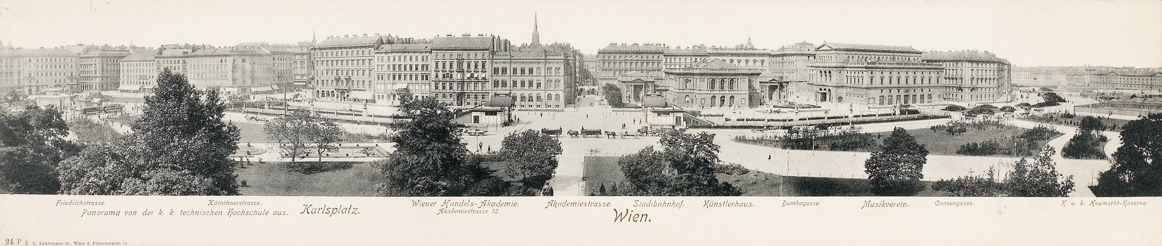Panorama-Ansichtskarten vom Karlsplatz, 1902, Verlag: C. Ledermann, Wien Museum, Inv.-Nr. 216.995 bzw. Inv.-Nr. 216.996 