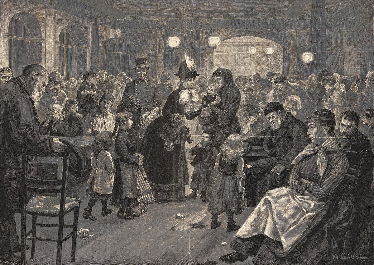 Nach Wilhelm Gause: Volksleben 1887 – Christabend in einer Wiener Wärmestube, Zeitungsdruck, Wien Museum, Inv.-Nr. 60141 